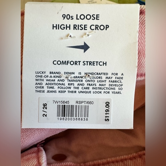 Lucky Brand 90’s Loose Fit Crop High Rise Jeans - Dusty Rose - New With Tags - Picture 9 of 9